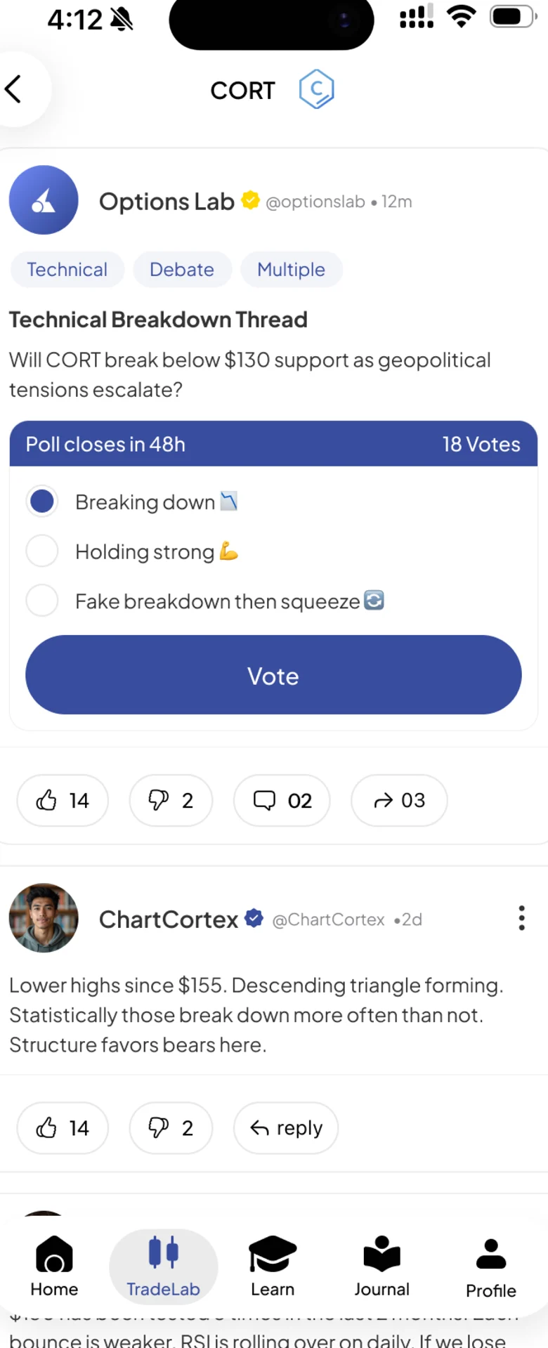 OptionsLab app screen